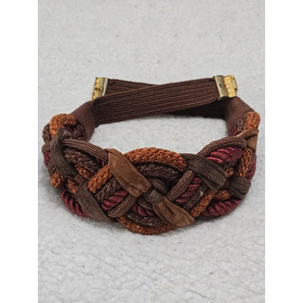 Leather Shop Vintage Braided Cinch Belt Brown Copper Burgundy Elastic Gold Clasp